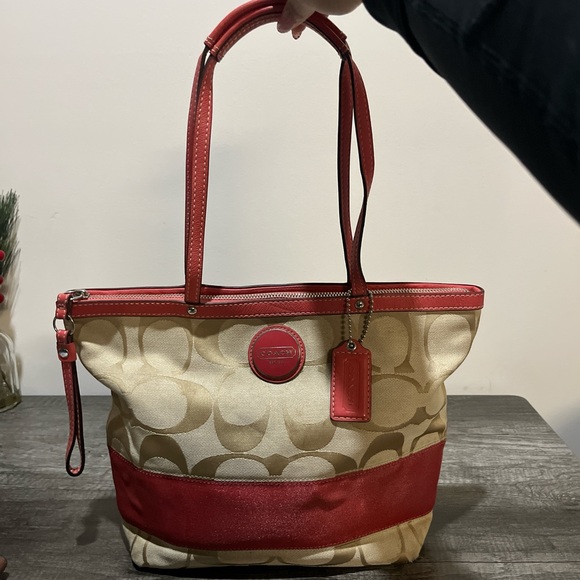 Coach Red and Tan Women's Tote Bag - Picture 1 of 8